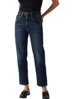 Jean 501® Crop indigo en coton à coupe droite avec un patch de la marque
