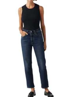 Jean 501® Crop indigo en coton à coupe droite avec un patch de la marque