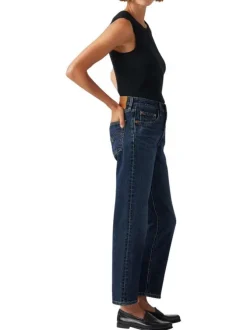 Jean 501® Crop indigo en coton à coupe droite avec un patch de la marque