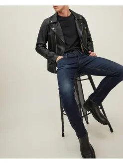 Jean délavé Glenn en coton mélangé indigo coupe slim fit avec 5 poches