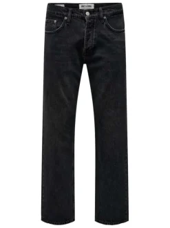 Jean Edge Straight en coton mélangé noir uni avec une coupe droite