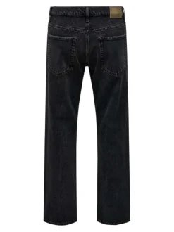 Jean Edge Straight en coton mélangé noir uni avec une coupe droite
