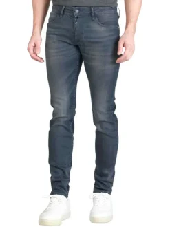 Jean 700/11 en coton anthracite délavé avec coupe slim et passants