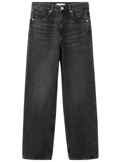 Jean en coton anthracite délavé avec une coupe bootcut et 5 poches