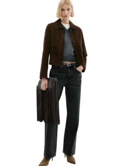 Jean en coton anthracite délavé avec une coupe bootcut et 5 poches