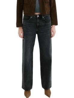 Jean en coton anthracite délavé avec une coupe bootcut et 5 poches