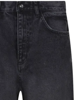 Jean en coton anthracite uni avec une coupe droite et un patch d'authenticité
