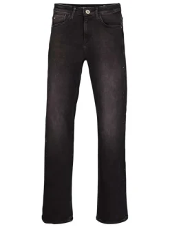 Jean en coton anthracite uni à coupe droite orné de strass sur les côtés