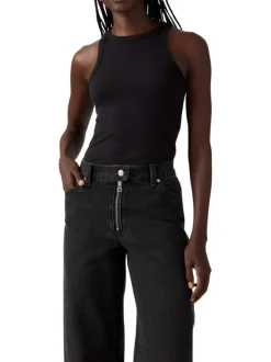 Jean en coton anthracite uni coupe flare pourvu de multiples poches