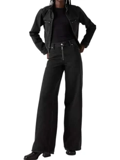 Jean en coton anthracite uni coupe flare pourvu de multiples poches