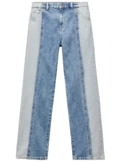 Jean en coton bicolore avec une coupe droite une taille haute et à 5 poches