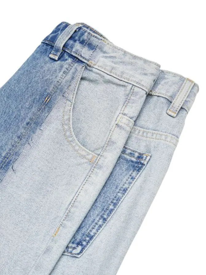 Jean en coton bicolore avec une coupe droite une taille haute et à 5 poches
