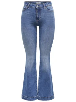 Jean en coton biologique bleu avec une coupe bootcut et des passants