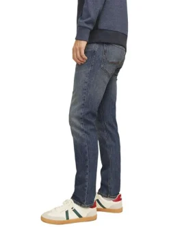 Jean en coton biologique bleu indigo délavé aux cuisses à coupe regular fit