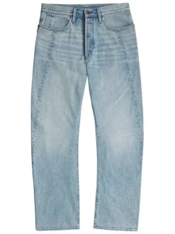 Jean en coton bleu avec des passants à la taille et une coupe droite