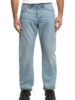 Jean en coton bleu avec des passants à la taille et une coupe droite
