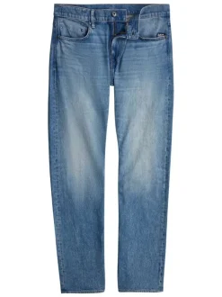 Jean en coton bleu avec une coupe droite et des passants à la taille