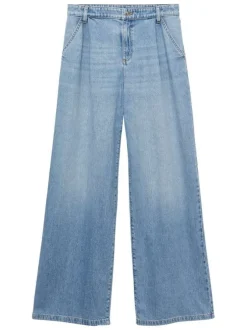 Jean en coton bleu avec une coupe droite et des passants pour ceinture