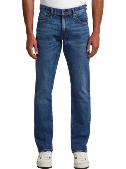 Jean en coton bleu avec une coupe droite et des passants pour ceinture