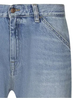 Jean en coton bleu avec une coupe droite et une fermeture zippée avec bouton