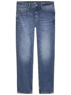 Jean en coton bleu avec une coupe droite et un patch d'authenticité