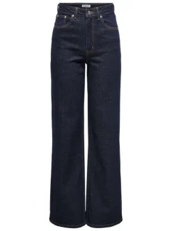 Jean en coton bleu brut uni avec une coupe bootcut et un taille haute
