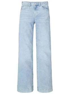 Jean en coton bleu ciel uni pourvu d'une coupe bootcut et d'une taille haute