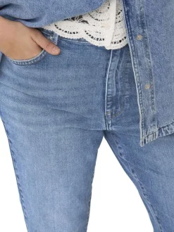 Jean en coton bleu clair uni coupe slim avec fermeture par glissière et bouton
