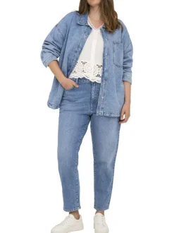 Jean en coton bleu clair uni coupe slim avec fermeture par glissière et bouton