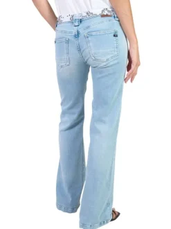 Jean en coton bleu coupe wide leg pourvu d'un ruban à nouer à la taille