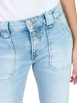 Jean en coton bleu coupe wide leg pourvu d'un ruban à nouer à la taille