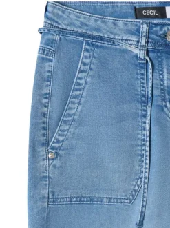Jean en coton bleu denim pourvu d'une ceinture intégrée à nouer