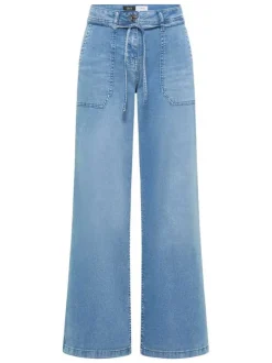Jean en coton bleu denim pourvu d'une ceinture intégrée à nouer
