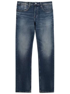 Jean en coton bleu délavé avec une coupe regular fit et à 5 poches