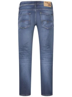 Jean en coton bleu délavé fermé par des boutons avec une coupe regular fit