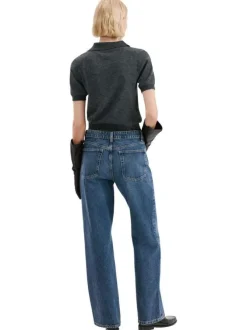 Jean en coton bleu indigo délavé avec une coupe bootcut et 5 poches