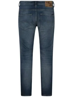 Jean en coton bleu indigo délavé avec une coupe droite et 5 poches