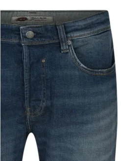 Jean en coton bleu indigo délavé avec une coupe droite et 5 poches