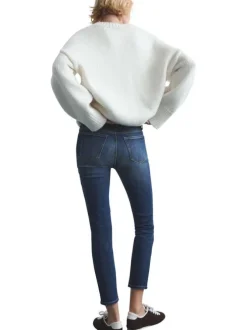 Jean en coton bleu indigo délavé avec une coupe slim et 5 poches