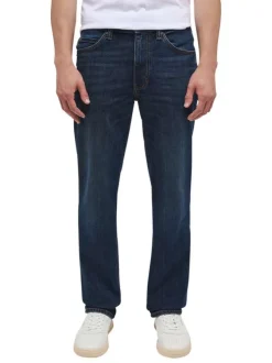 Jean en coton bleu indigo délavé à coupe regular fit et à taille mi-haute