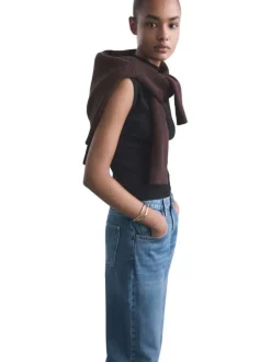 Jean en coton bleu indigo légèrement délavé à coupe barrel et taille haute