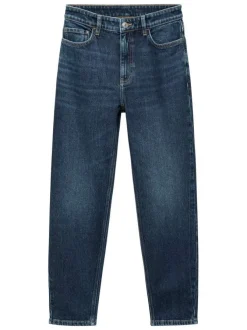 Jean en coton bleu indigo légèrement délavé à coupe mom et taille haute