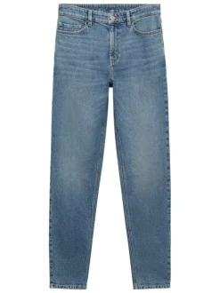 Jean en coton bleu indigo légèrement délavé à coupe mom fit et à taille haute