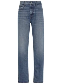 Jean en coton bleu indigo légèrement délavé à coupe regular fit