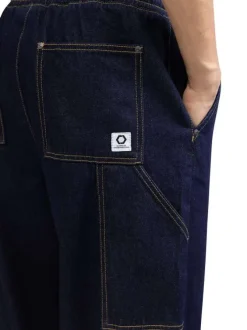 Jean en coton bleu indigo uni avec une coupe ample et une taille élastiquée