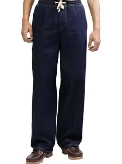 Jean en coton bleu indigo uni avec une coupe ample et une taille élastiquée