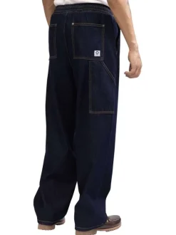 Jean en coton bleu indigo uni avec une coupe ample et une taille élastiquée