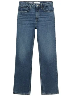 Jean en coton bleu indigo uni avec une coupe droite et 5 poches