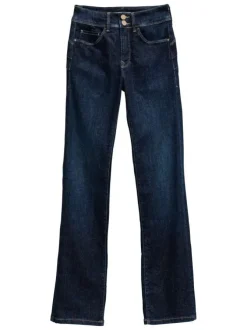Jean en coton bleu indigo uni à coupe bootcut fermé par deux boutons