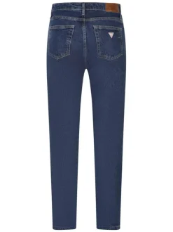 Jean en coton bleu indigo uni à taille haute avec une coupe droite